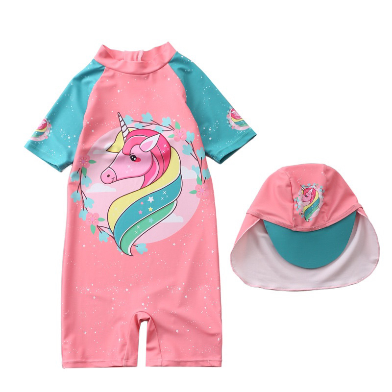 Bộ bơi bé gái kèm mũ che gáy 7-20kg Áo tắm, quần áo bơi trẻ em từ 1-7 tuổi