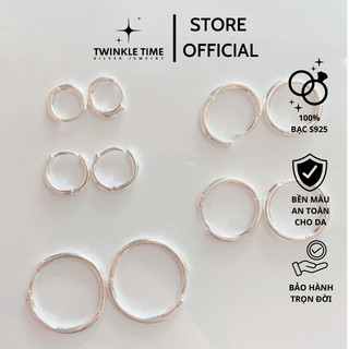 Khuyên tai bạc cao cấp TWINKLE TIME tròn trơn nhiều size có chốt basic phong cách Hàn Quốc TT012A