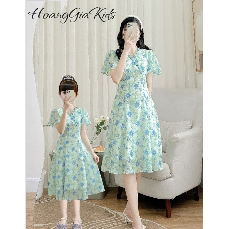 Set mẹ và bé váy xanh biển hoa nhí mẫu mới
