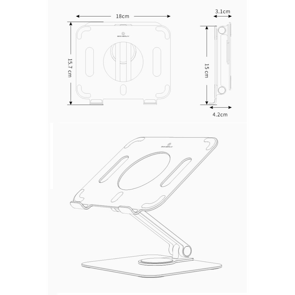 Giá đỡ laptop ipad nhôm cao cấp xoay 360 độ tiện lợi DIGIMIXđiều chỉnh độ cao thiết kế công thái học L04, L05