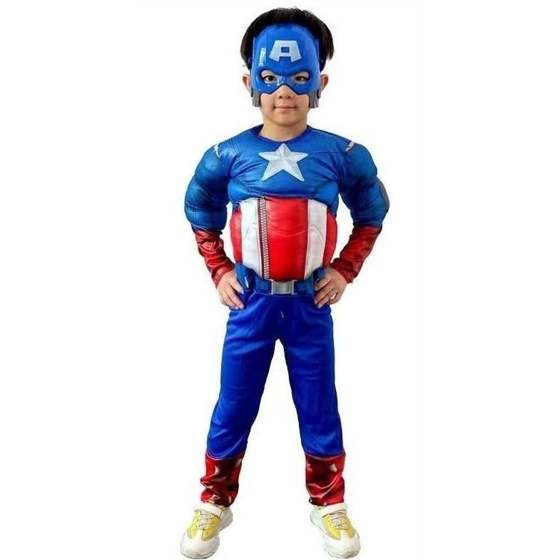 ✅[13-40kg] Quần Áo Đội Trưởng Mỹ Captain America + Mặt Nạ Cho Bé Hóa Trang Halloween. Bộ Đồ Hóa Trang Siêu Nhân Cho Bé