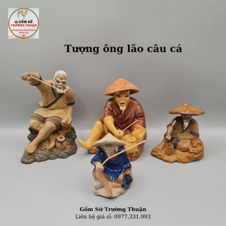 Tượng gốm Lão Ngư Ông Câu Cá phụ kiện trang trí hòn non bộ