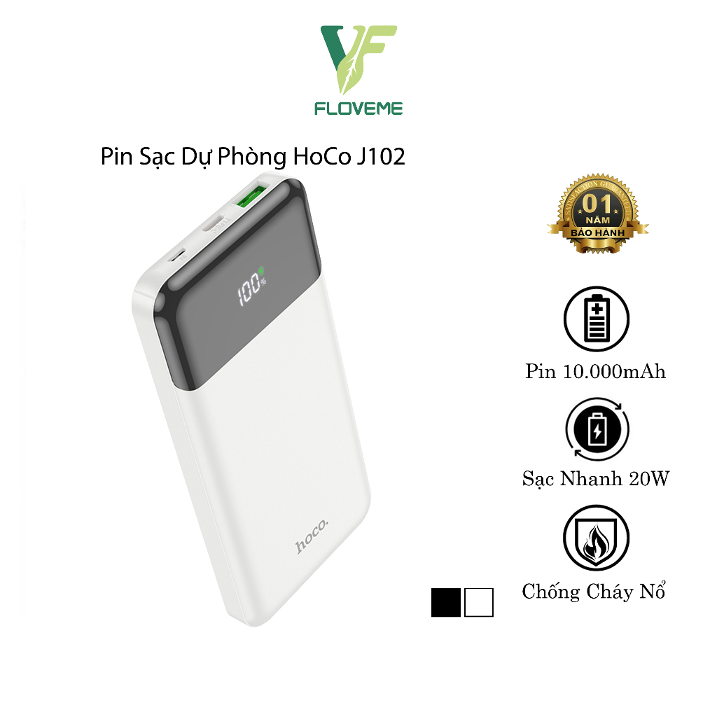 Pin Sạc Dự Phòng Hoco J102/J102A Dung Lượng 10000mAh/20000mAh, Sạc Nhanh 20W, Màn Hình Led Báo Pin, 
