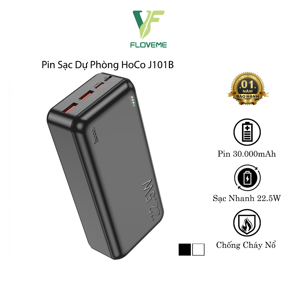 Pin Sạc Dự Phòng Hoco J101B, Dung Lượng 30000mAh, Sạc Nhanh 22.5W / PD QC3.0, Chống Cháy Nổ - Bảo Hành 12 Tháng