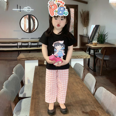 Bộ Áo Thun Bé Gái In Hình Chibi Đáng Yêu Quần Xuông Thô Đũi Kẻ Caro Thoáng Mát - BabyBoo - PiBo Store BCTCTBK