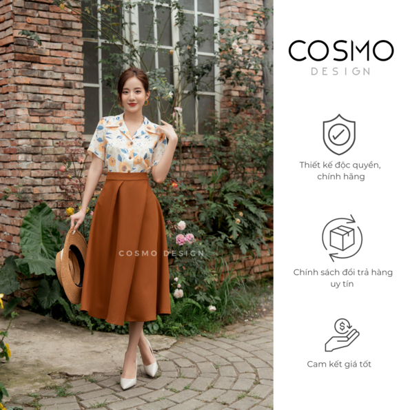 Áo sơ mi hoa vàng mùa hè COSMO Design thiết kế cổ vest
