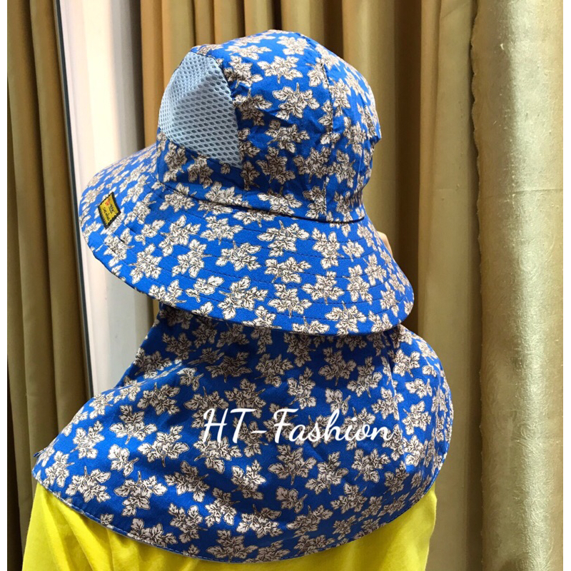 Nón mũ chống nắng vành rộng kèm khẩu trang vải cotton có khoá kéo tiện dụngo