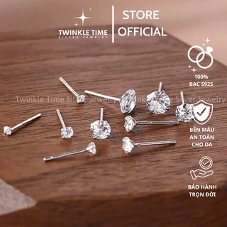 Khuyên tai bạc nữ cao cấp nụ đá nhiều size lấp lánh nhỏ xinh Twinkle Time thu hút mọi ánh nhìn TT013 (1 chiếc)