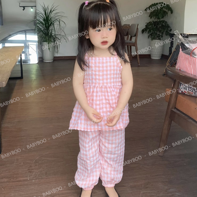 Áo Hai Dây Bé Gái Vải Thô Kẻ Caro Đũi Xốp, Mỏng Mềm, Thoáng Mát Thấm Hút Mồ Hôi - BabyBoo