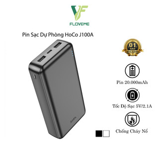 Pin sạc dự phòng hoco j100a/j100, dung lượng 20.000mah/10.000mah, đèn led hiển thị nguồn điện, vật liệu chống cháy nổ