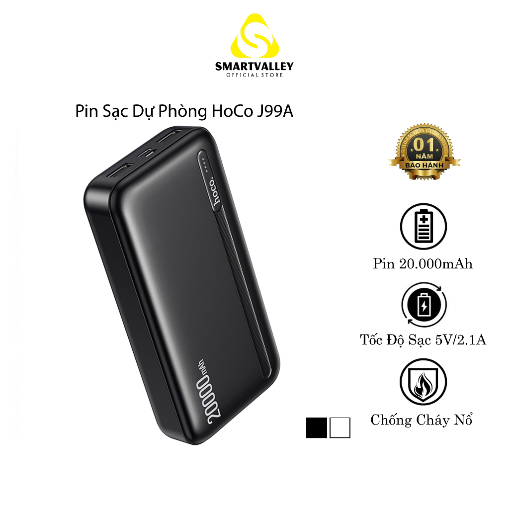 Pin Sạc Dự Phòng Hoco J99A 20000mAh, Chống Cháy Nổ, Đèn Led Hiển Thị Dung Lượng Pin, Thiết Kế Nhỏ Gọn.