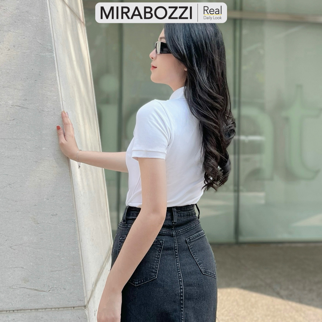 Áo polo nam nữ đẹp thêu Signature MIRABOZZI chất vải cotton mềm mịn, vải 4 chiều, màu trắng / vàng