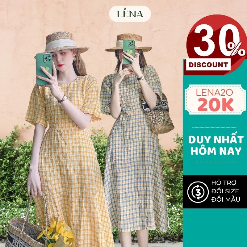 Đầm midi dáng dài caro 2 lớp LENA dạo phố đi chơi trẻ trung nữ tính - D2195
