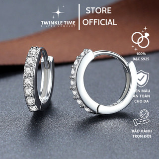 Khuyên tai bạc nữ cao cấp tròn nạm đá sang trọng chất liệu bạc S925 Twinkle Time Silver TT011