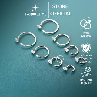 Khuyên tai bạc cao cấp nụ đá dáng móc câu unisex Twinkle Time Silver chất liệu bạc S925 TT010