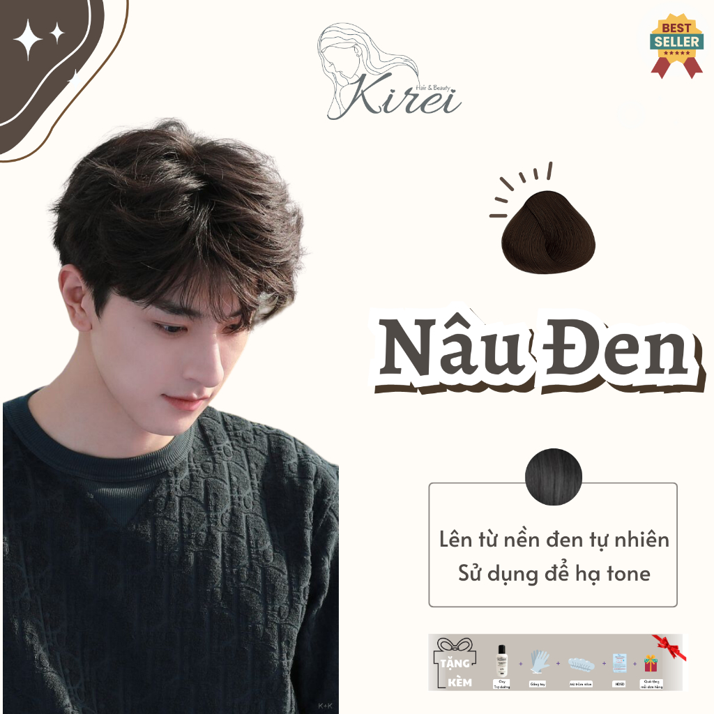 Thuốc nhuộm tóc nam NÂU ĐEN không cần tẩy tóc Kirei Hair, KireiHair, KIREIHAIR