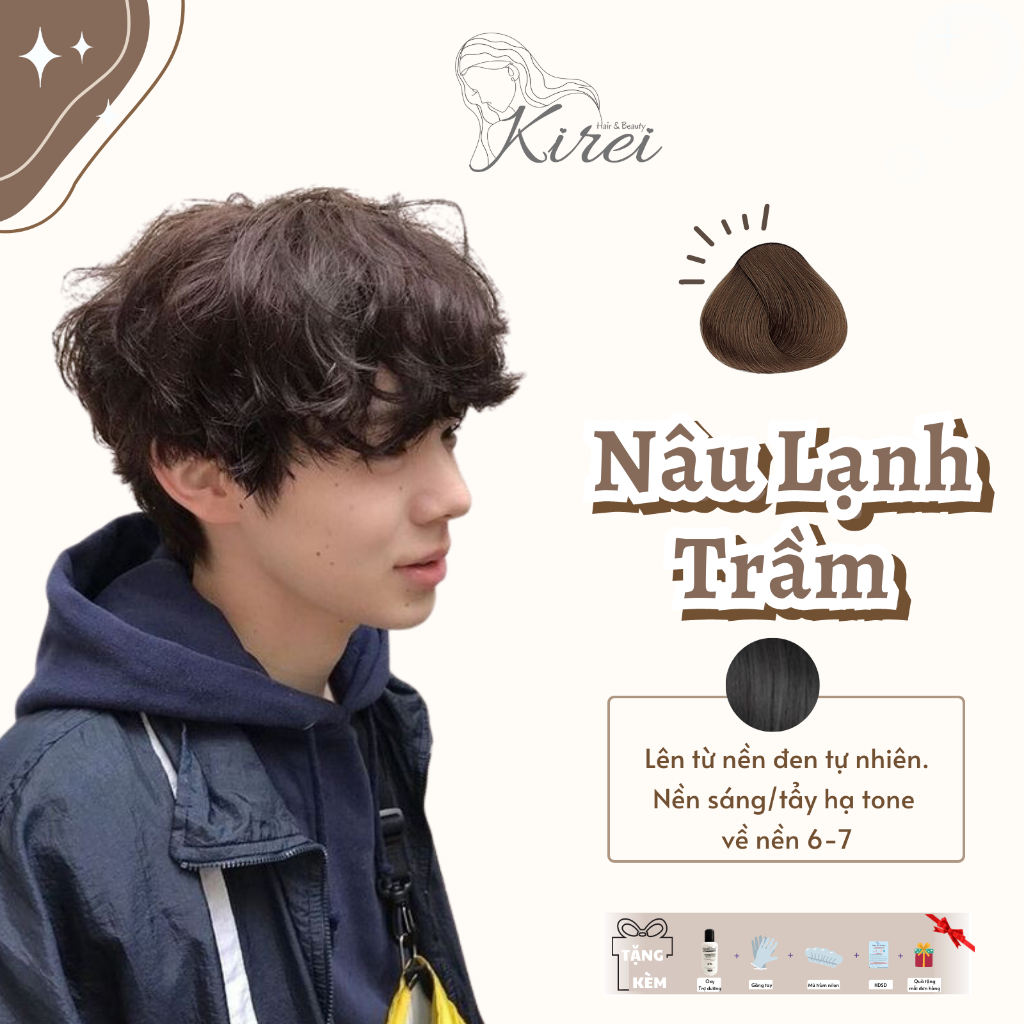 Thuốc nhuộm tóc nam NÂU LẠNH TRẦM không cần tẩy tóc Kirei Hair, KireiHair, KIREIHAIR