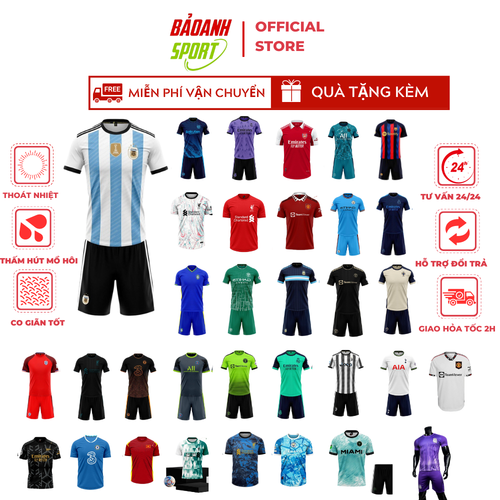 Bộ Quần Áo Bóng Đá Thể Nam Nữ MU,Mancity, Real, PSG, Bayern, Liver, Thun Thái Co Giãn, Thấm Hút Mồ Hôi