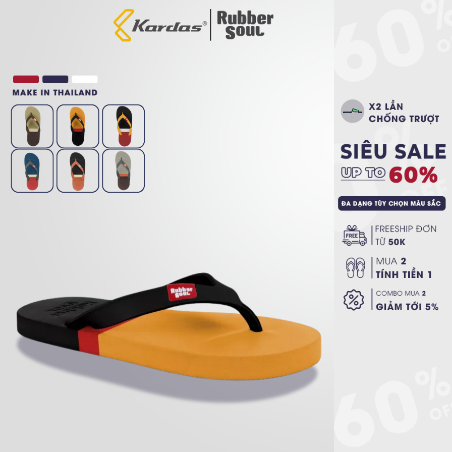 Dép Thái Lan unisex siêu mềm, nhẹ RUBBER SOUL - BALANCE TRI COLOR