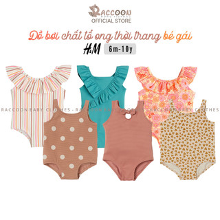 [2M-10Y | 5-25KG | H&M] Đồ bơi bé gái liền thân hai dây vải tổ ong thời trang cao cấp xuất dư