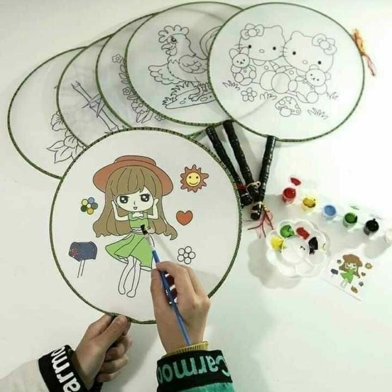Tranh Quạt Tô Màu Cán Nhựa size lớn