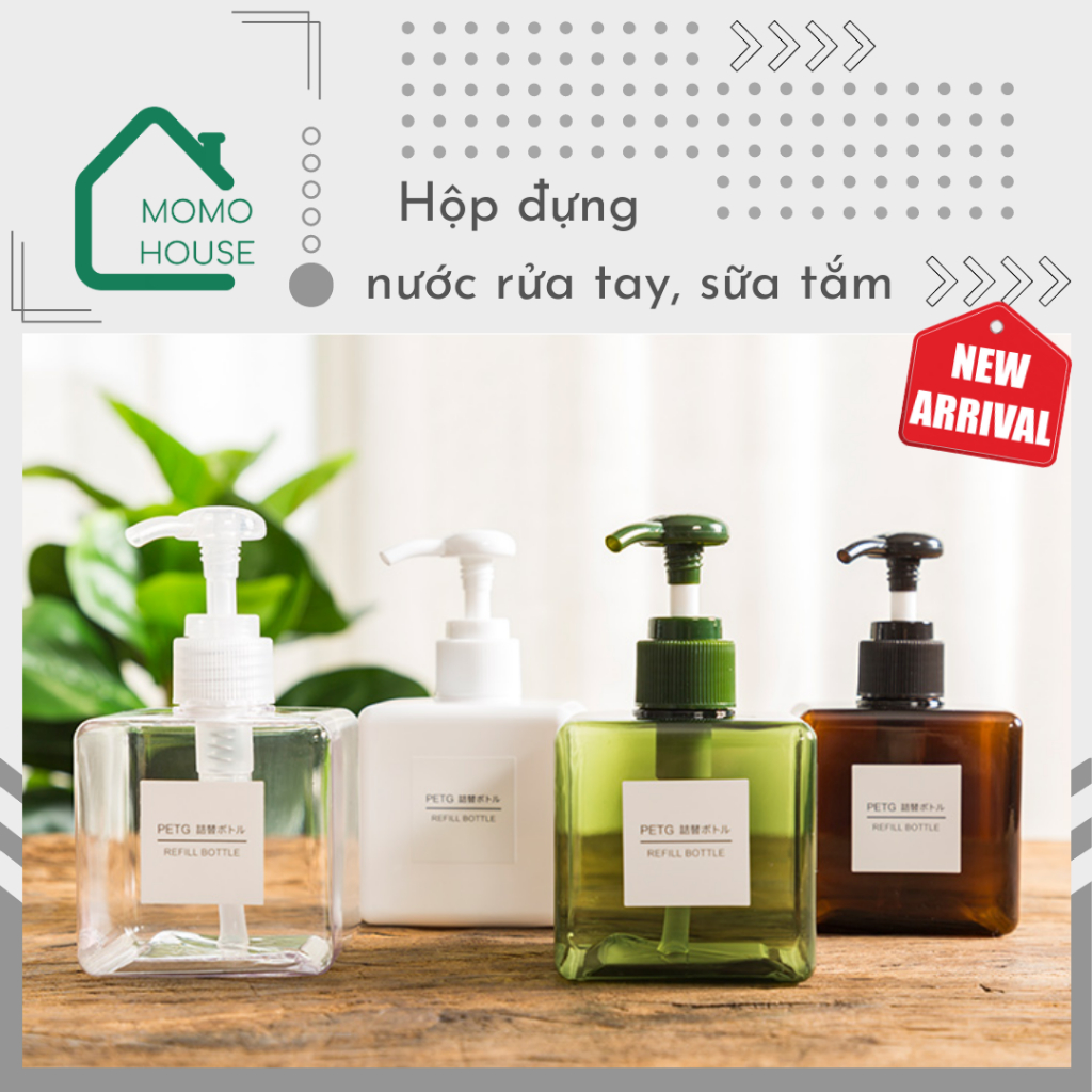 Hộp Đựng Nước Rửa Tay, Dầu Gội, Sữa Tắm Hình Khối Vuông MOMOHOUSE, Chai Đựng Nước Rửa Tay, Dầu Xả, Nước Rửa Bát