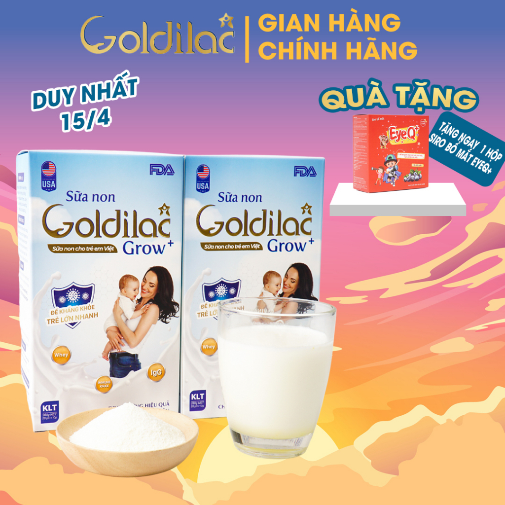 Sữa Non Goldilac Grow Hộp 280g (28 gói x 10g) - Sữa Tổ Yến Tăng Cân Sữa Tăng Sức Đề Kháng Cho Bé