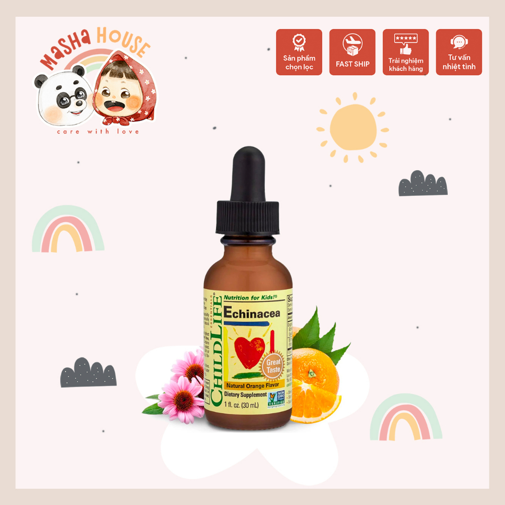 Siro tăng đề kháng và miễn dịch Childlife Echinacea Hương cam tự nhiên, Chai 30ml