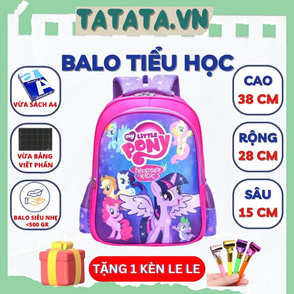 Balo cho bé NGỰA PONY HỒNG ,Ba lô học sinh tiểu học bé trai bé gái lớp 1 đến lớp 3 TT5