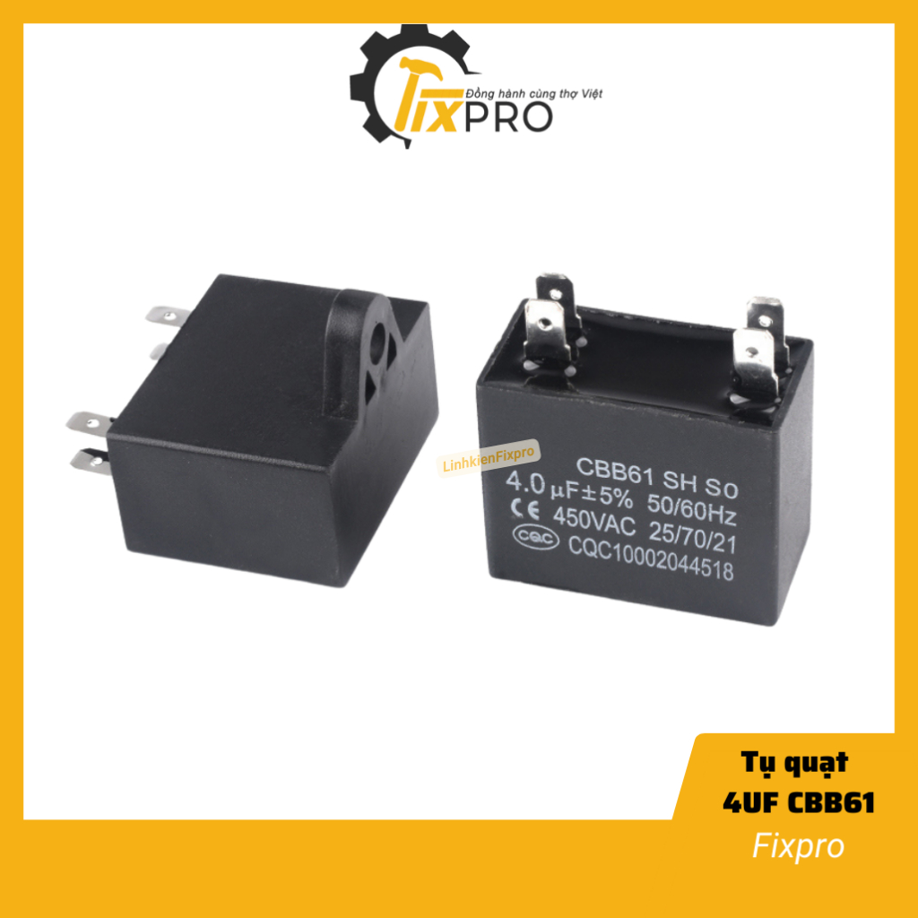 Tụ quạt CBB61 1uF - 10uF 450VAC  4 chân cắm jack chính hãng SENJU