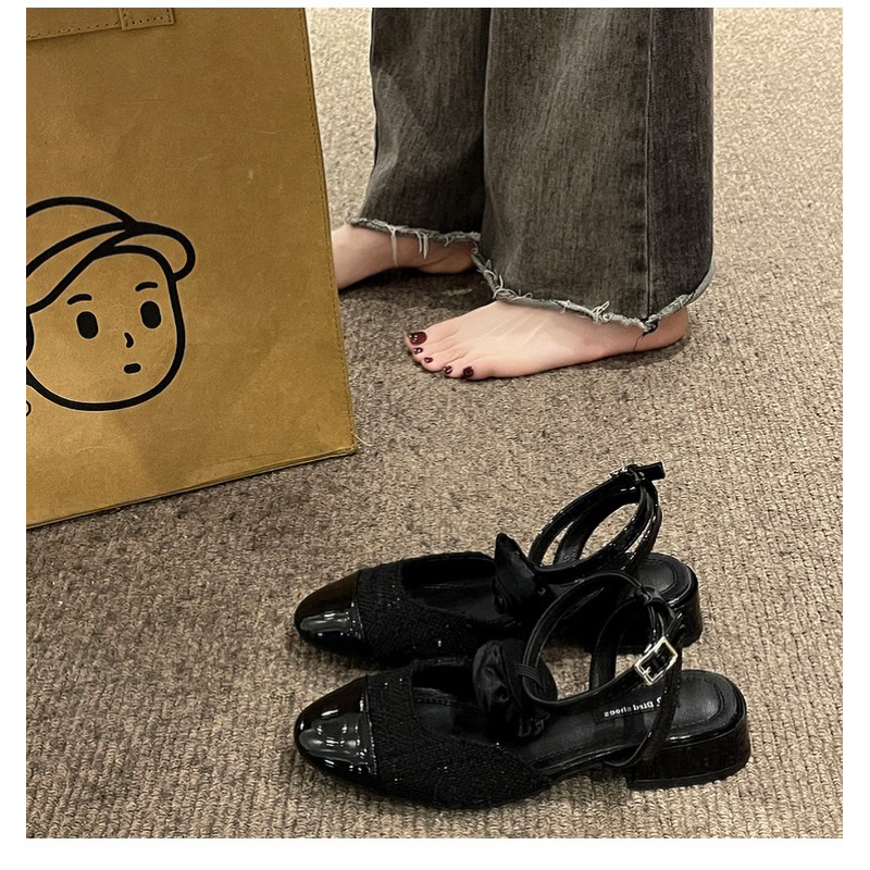 THE2001STORE | Giày búp bê đính hoa cao 3p phong cách Hàn Quốc