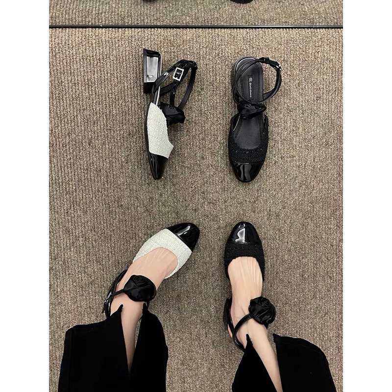 THE2001STORE | Giày búp bê đính hoa cao 3p phong cách Hàn Quốc