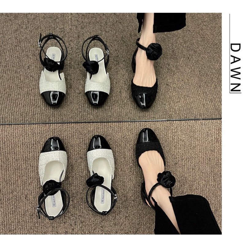 THE2001STORE | Giày búp bê đính hoa cao 3p phong cách Hàn Quốc