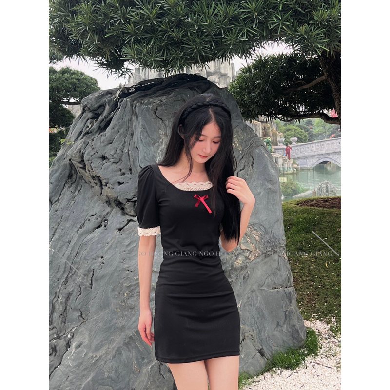 Váy thun body phối ren ngực nơ nhí thiết kế cao cấp tôn dáng xuân hè BABY MIDIO DRESS H179