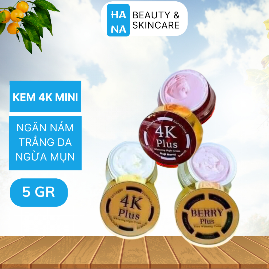 Kem 4K Mini Plus Thái Lan 5gr - Kem Face Dưỡng Trăng Da Mặt Ngăn Nám Tàn Nhang - HANA