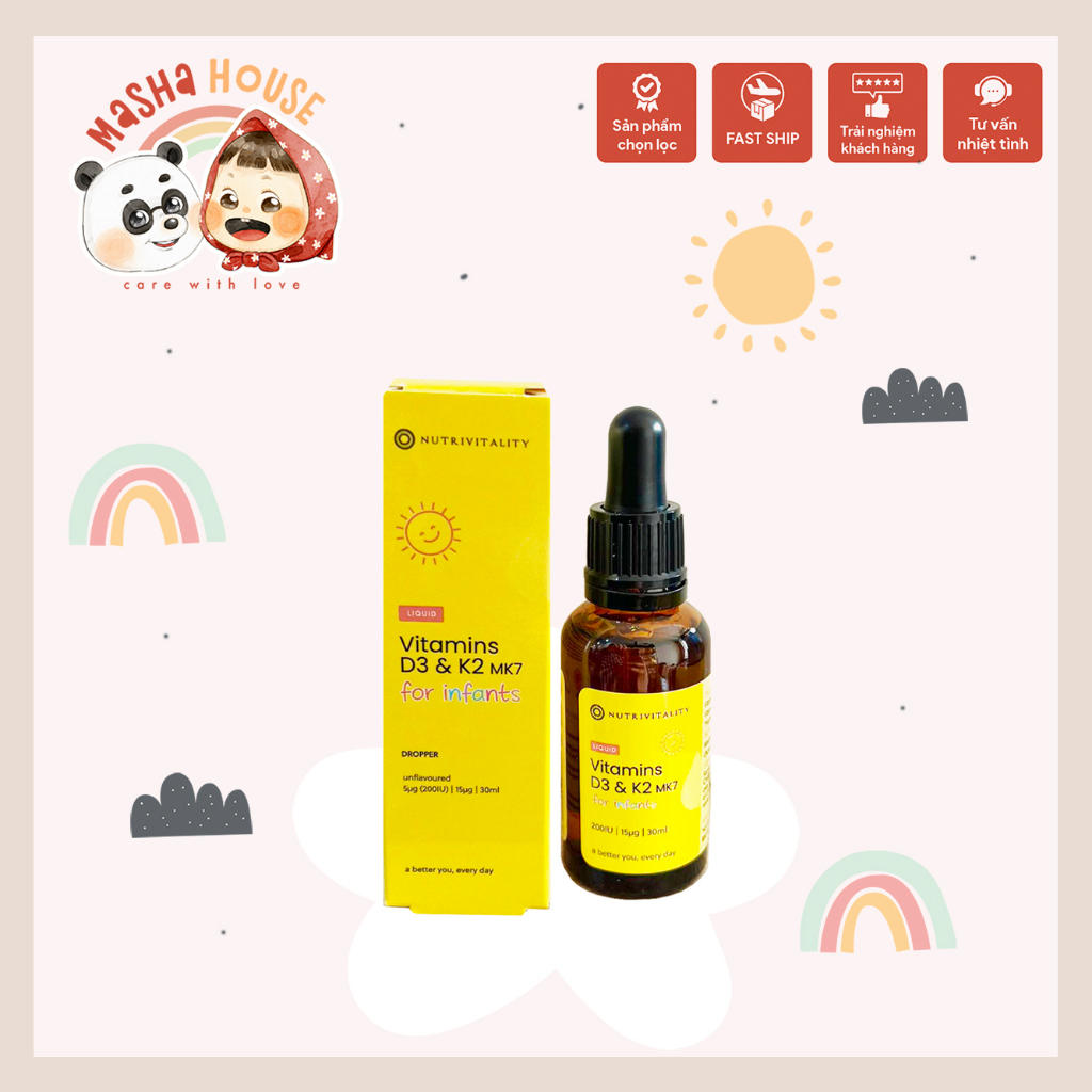 Vitamin D3k2 Nutrivitality Anh cho bé từ sơ sinh 0m+