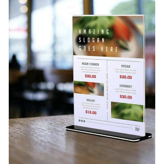 Standee Menu mica A4,A5,A6 2 mặt đế lùa, đủ màu sắc