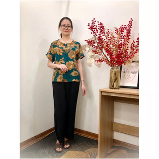 Đồ bộ trung niên cho bà cho mẹ bộ quần áo lụa Hàn châu bigsize quần dài ống rộng cho mẹ trung tuổi loại 1 T.chic