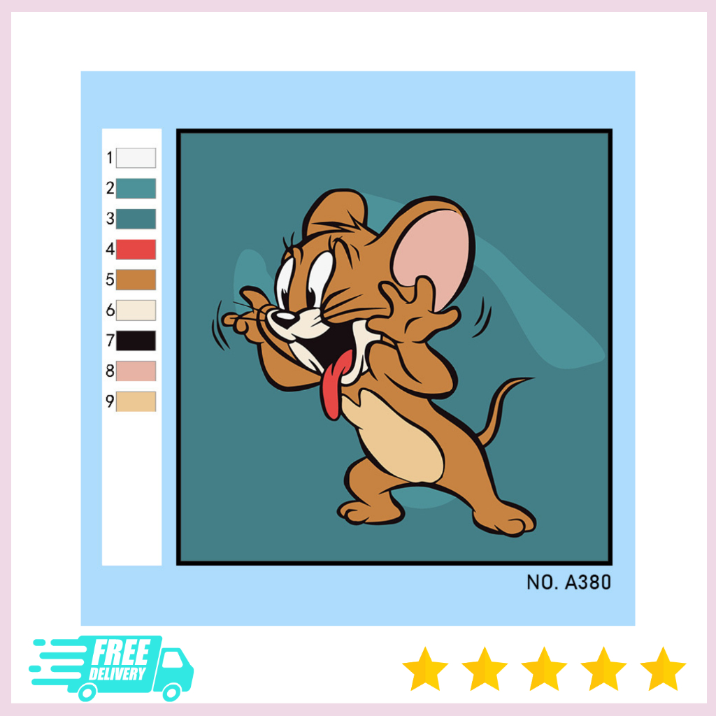 TRANH TÔ MÀU SỐ HÓA TOM VÀ JERRY | SIZE 20X20 [ CĂNG SẴN KHUNG, TRANH, CỌ, MÀU }