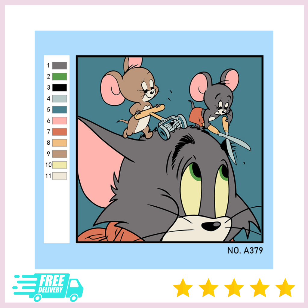 TRANH TÔ MÀU SỐ HÓA TOM VÀ JERRY | SIZE 20X20 [ CĂNG SẴN KHUNG, TRANH, CỌ, MÀU }