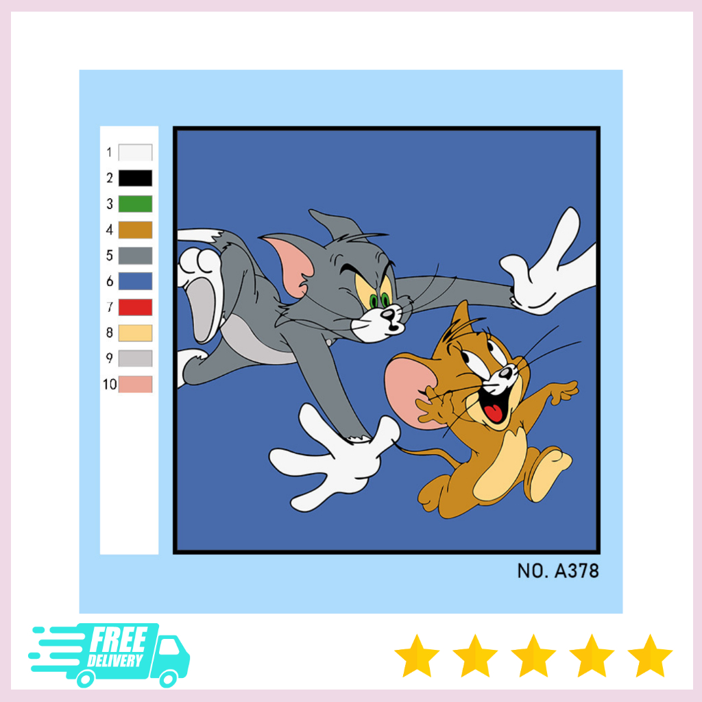 TRANH TÔ MÀU SỐ HÓA TOM VÀ JERRY | SIZE 20X20 [ CĂNG SẴN KHUNG, TRANH, CỌ, MÀU }