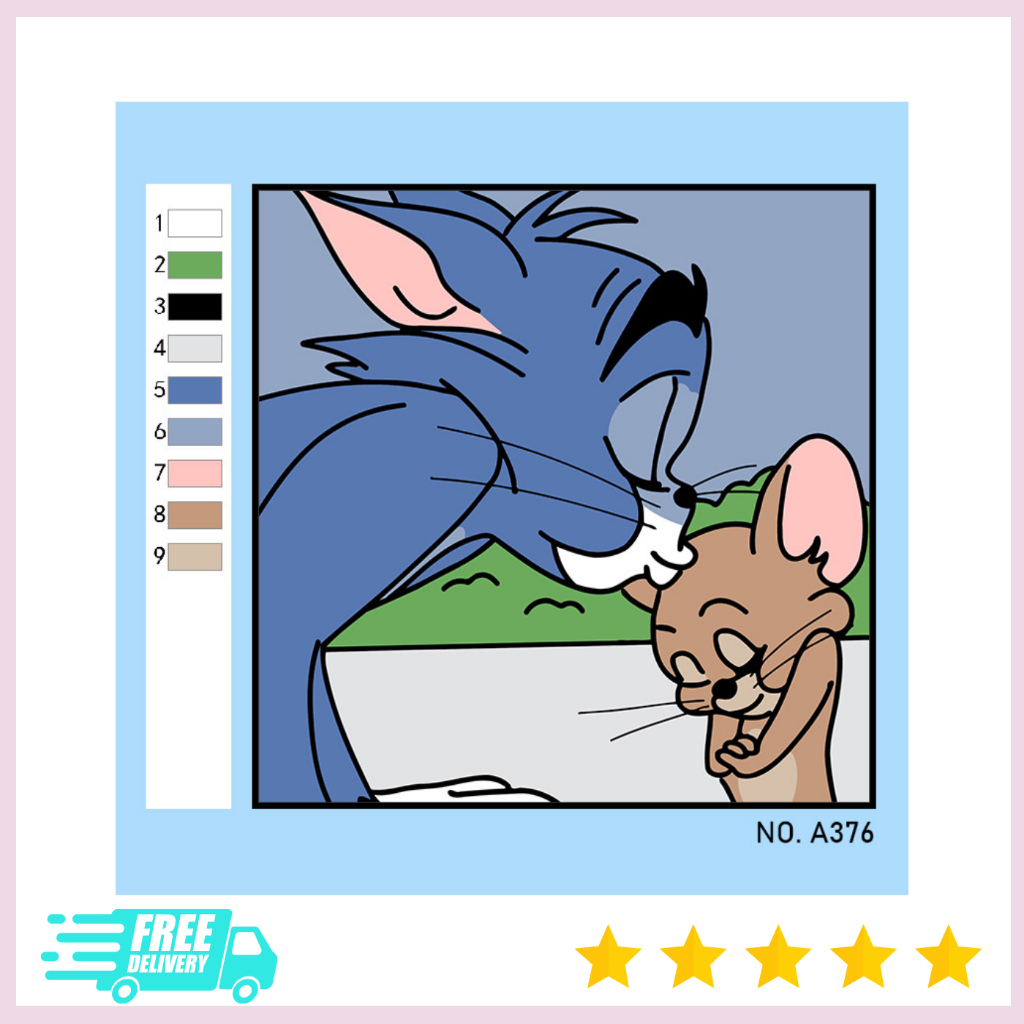 TRANH TÔ MÀU SỐ HÓA TOM VÀ JERRY | SIZE 20X20 [ CĂNG SẴN KHUNG, TRANH, CỌ, MÀU }