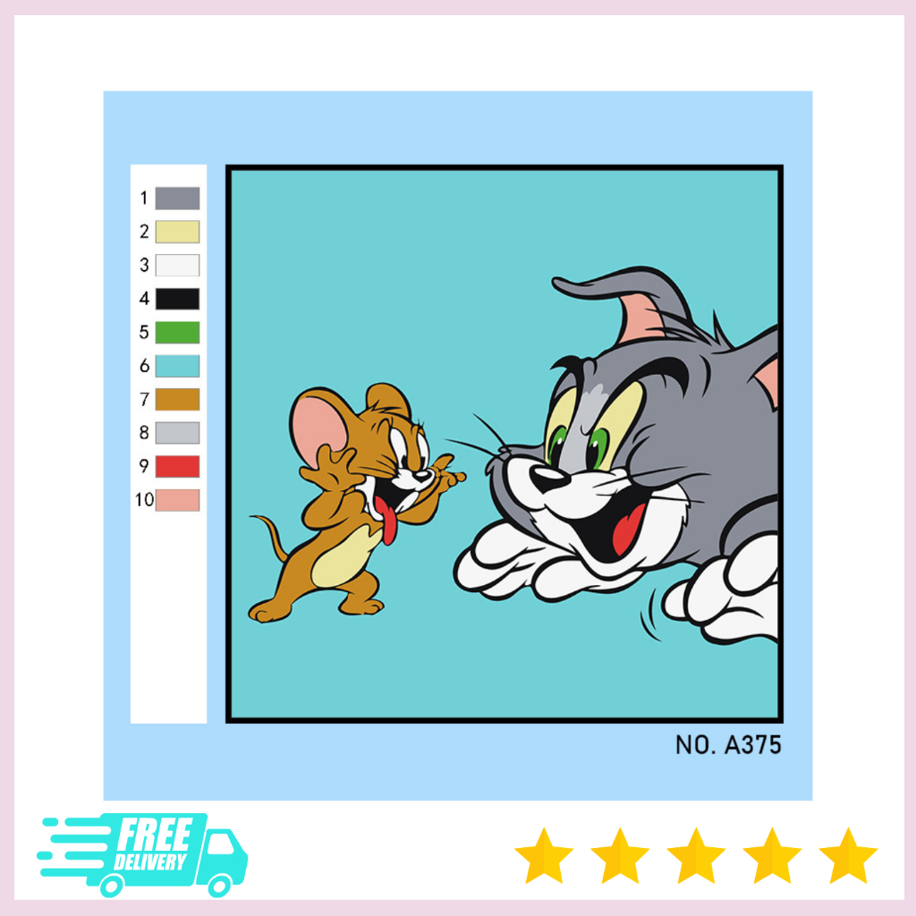 TRANH TÔ MÀU SỐ HÓA TOM VÀ JERRY | SIZE 20X20 [ CĂNG SẴN KHUNG, TRANH, CỌ, MÀU }