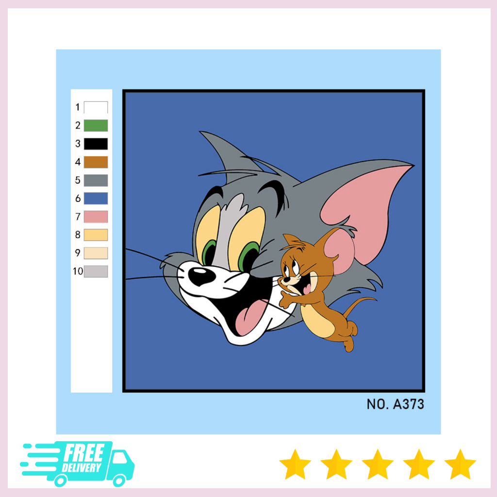 TRANH TÔ MÀU SỐ HÓA TOM VÀ JERRY | SIZE 20X20 [ CĂNG SẴN KHUNG, TRANH, CỌ, MÀU }