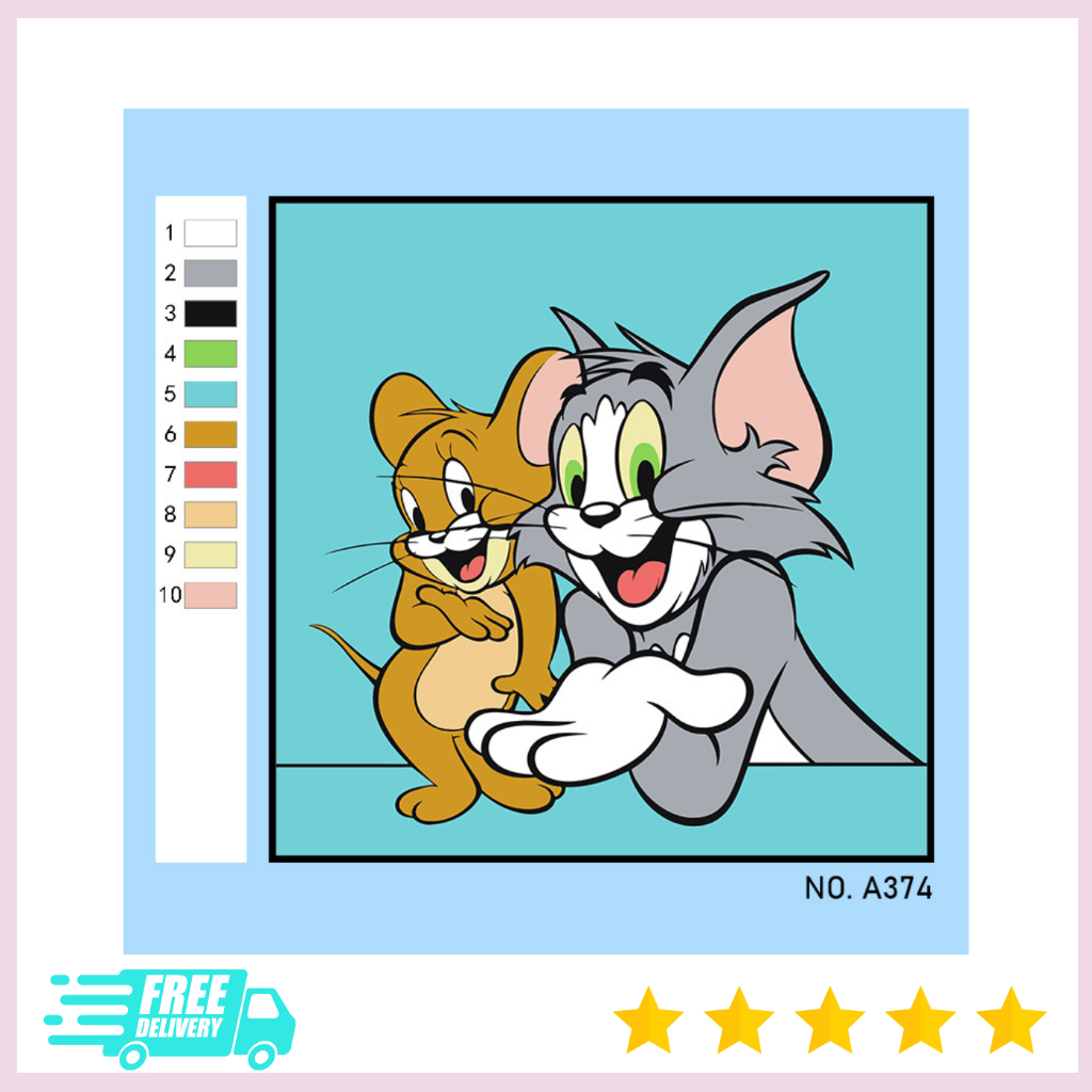 TRANH TÔ MÀU SỐ HÓA TOM VÀ JERRY | SIZE 20X20 [ CĂNG SẴN KHUNG, TRANH, CỌ, MÀU }