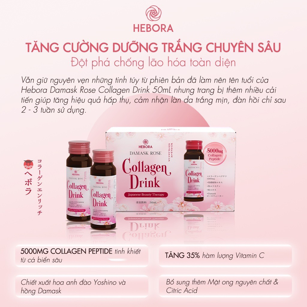 {GIÁ SỈ} Nước Uống Hebora Collagen Drink 50ml Set 10 Lọ[Hebora Chính Hãng]