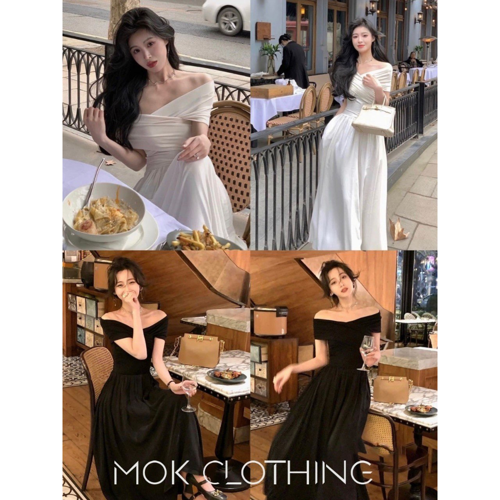 Đầm váy nữ maxi trễ vai kiểu chéo ôm eo dáng dài xòe lưới phong cách hàn quốc siêu trẻ trung nữ tính đi tiệc, đi hẹn hò