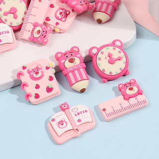 Charm 3D nổi dụng cụ học tập Gấu dâu losto phụ kiện trang trí ốp lưng , bình nước , diy