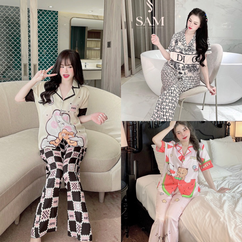 Đồ bộ nữ, bộ pijama tay cộc quần dài chất liệu LỤA XƯỚC cao cấp mềm mịn, cho nữ dưới 60kg
