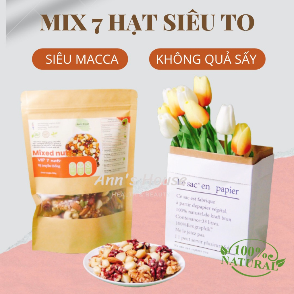 500gr Granola mix 7 loại siêu macca ăn kiêng 100% hạt, không quả sấy không yến mạch Ann's House, healthy, mẹ bầu, gym